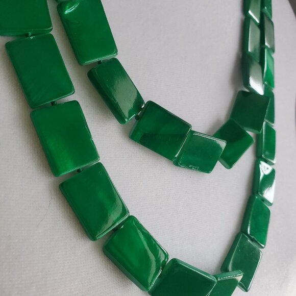 Vintage Long Green Onyx  Chiclet Beads Necklace Rectangular Cut Smooth No Clasp - Picture 5 of 5